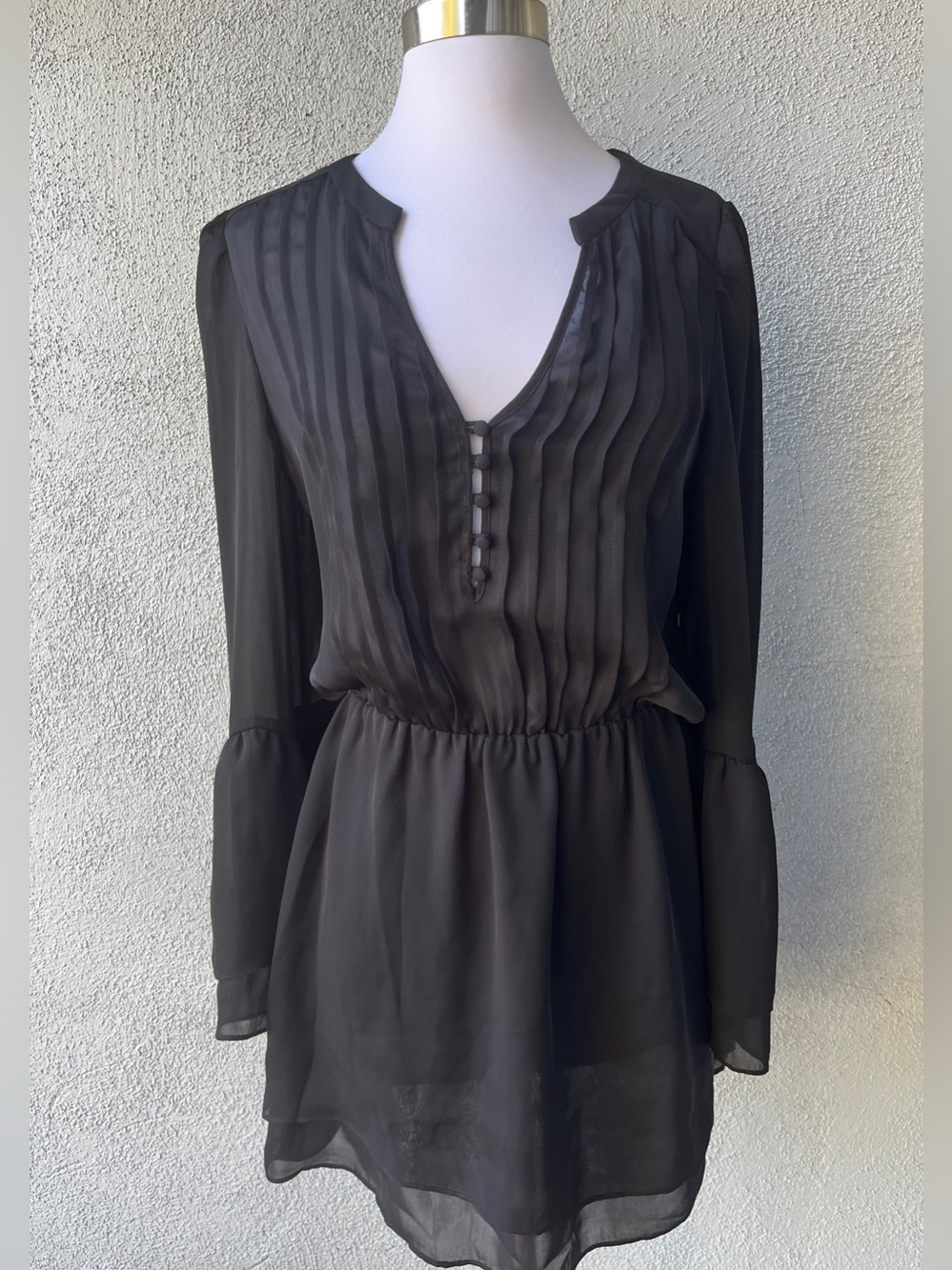 Parker Black Pleated Chiffon Mini Dress S